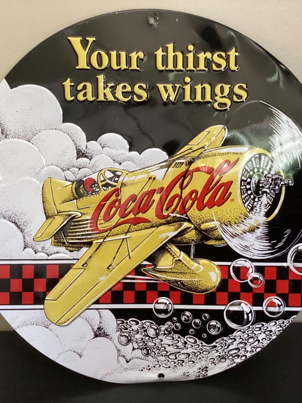 14” VTG Metal Embossed Sign Gee Bee Racer“Your Thirst takes wings” Coca-Cola